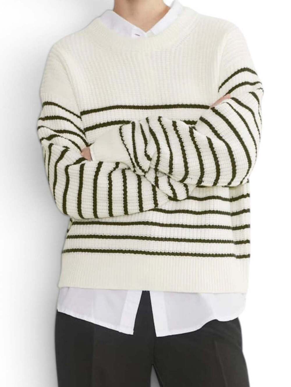 Aritzia Wilfred Maria Merino Wool Cotton Striped Sweater Avorio Navy Small